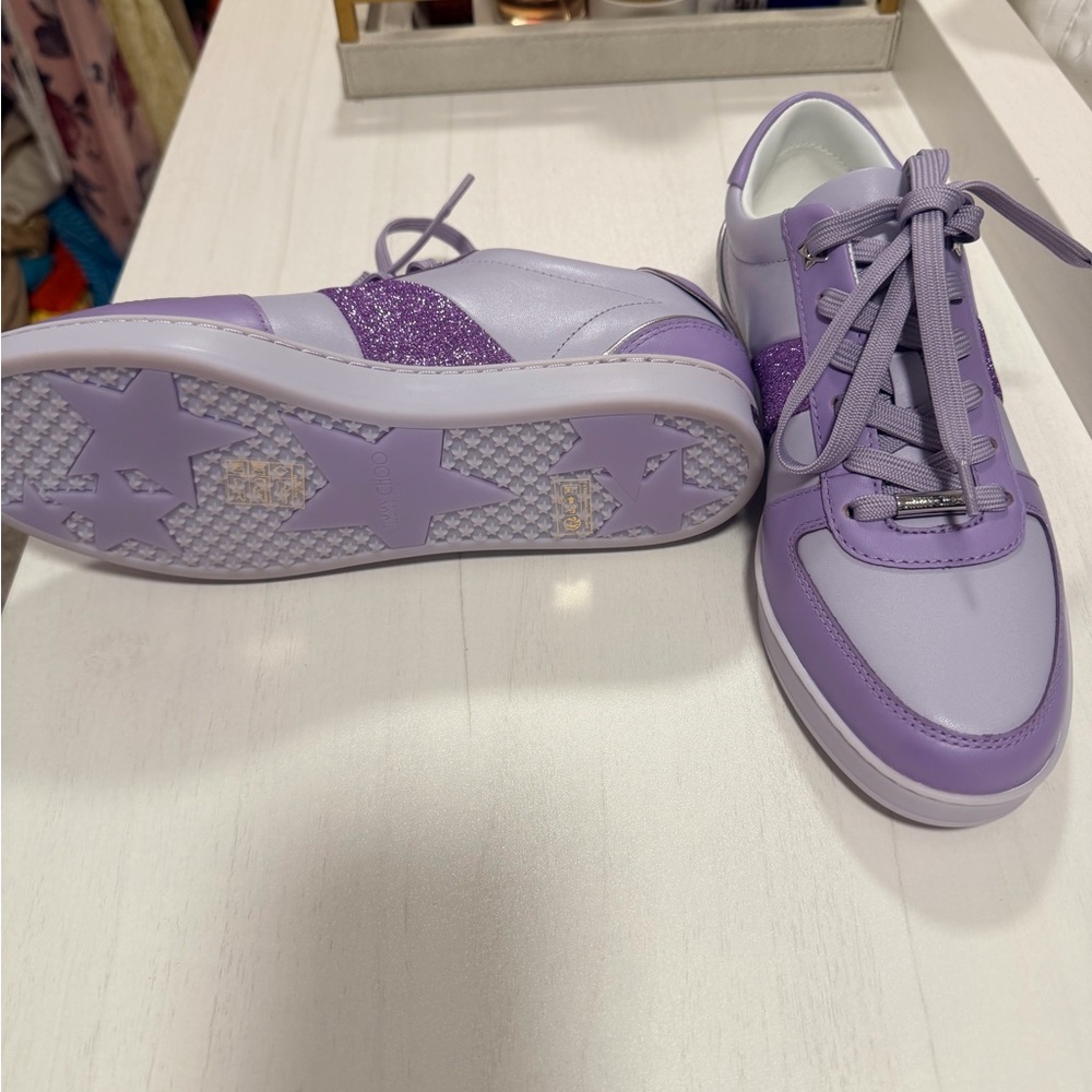 Jimmy Choo Lavender Glitter Casual Sneakers - Women brand new 38